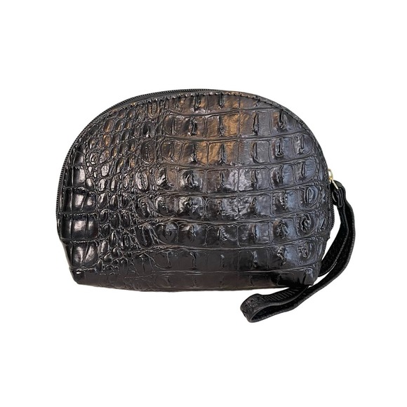 Unbranded Women Black Reptile Emboss Zip Around Wrist Strap Half-Moon Pouch NWOT - Picture 1 of 9